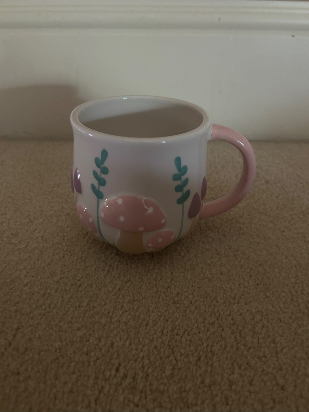 Pink Mushroom Ceramic Coffee Mug - Cute Floral Design